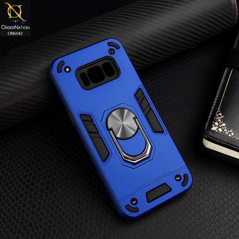 Samsung Galaxy S8 Cover - Blue - New Dual PC + TPU Hybrid Style Protective Soft Border Case With Kickstand Holder