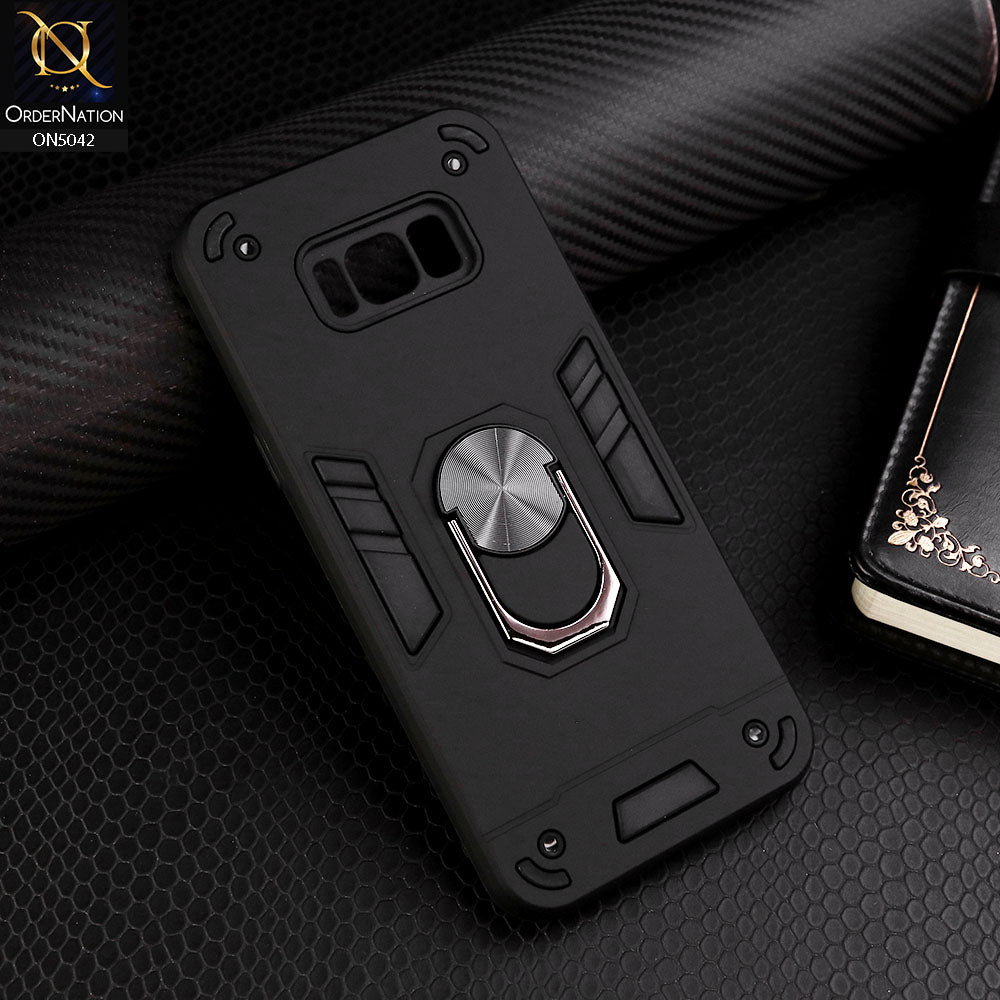 Samsung Galaxy S8 Plus Cover - Black - New Dual PC + TPU Hybrid Style Protective Soft Border Case With Kickstand Holder