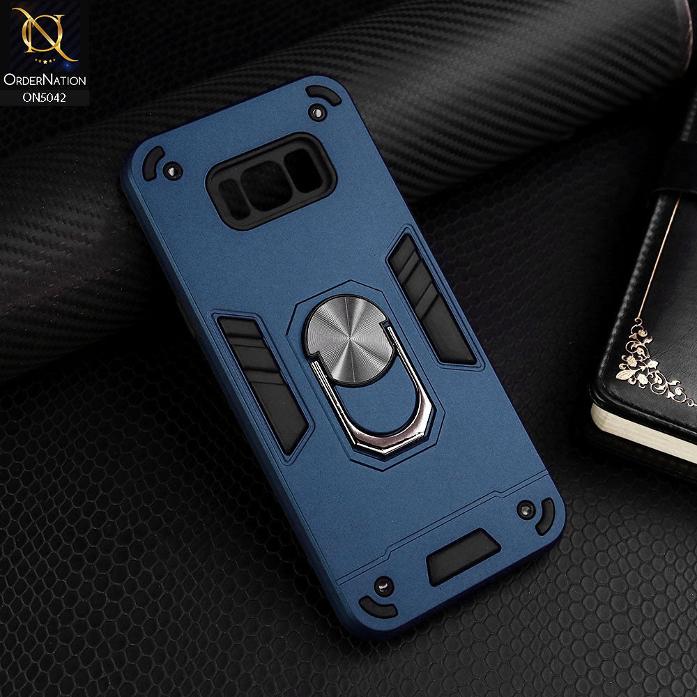 Samsung Galaxy S8 Plus Cover - Midnight Blue - New Dual PC + TPU Hybrid Style Protective Soft Border Case With Kickstand Holder