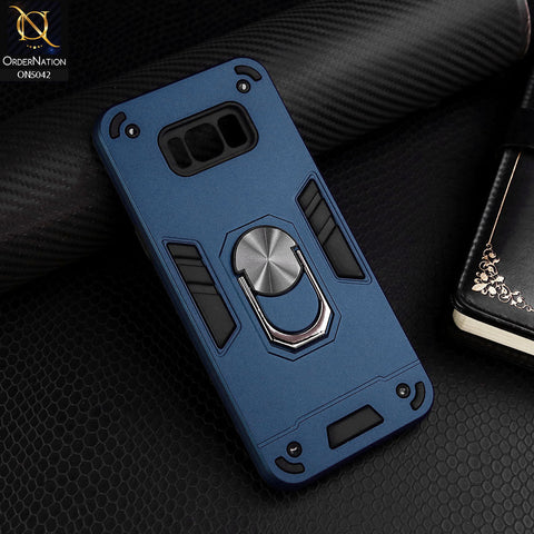 Samsung Galaxy S8 Plus Cover - Midnight Blue - New Dual PC + TPU Hybrid Style Protective Soft Border Case With Kickstand Holder