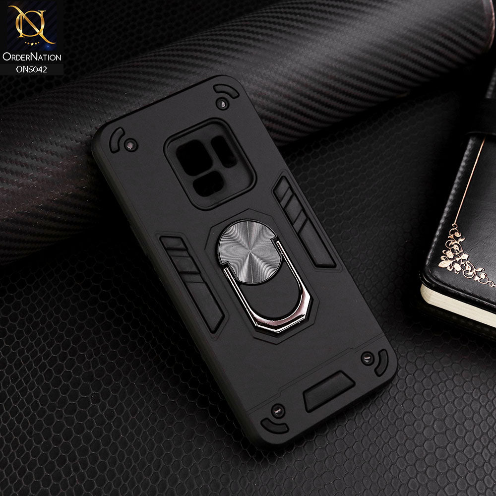 Samsung Galaxy S9 Cover - Black - New Dual PC + TPU Hybrid Style Protective Soft Border Case With Kickstand Holder