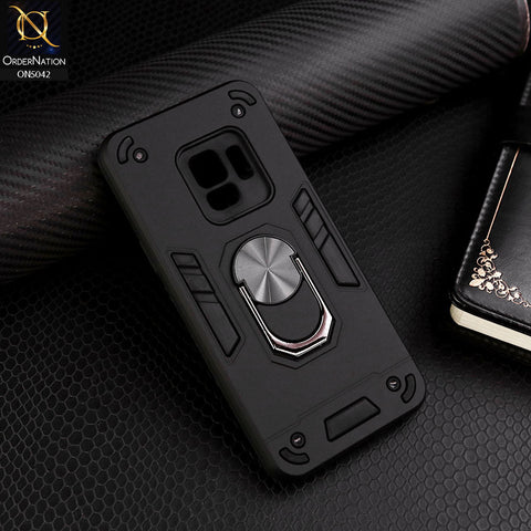 Samsung Galaxy S9 Cover - Black - New Dual PC + TPU Hybrid Style Protective Soft Border Case With Kickstand Holder