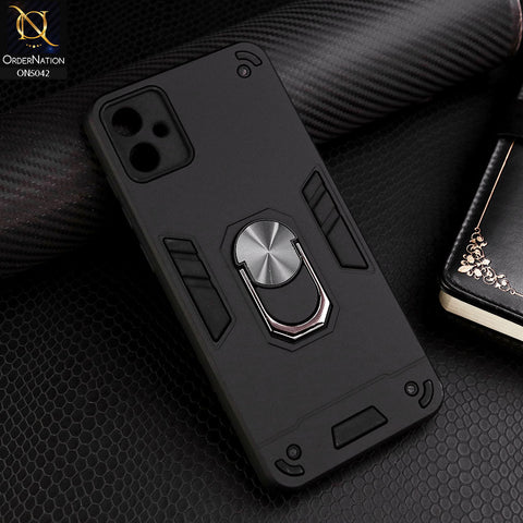 Samsung Galaxy A05 Cover - Black - New Dual PC + TPU Hybrid Style Protective Soft Border Case With Kickstand Holder