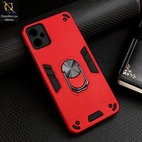 Samsung Galaxy A05 Cover - Red - New Dual PC + TPU Hybrid Style Protective Soft Border Case With Kickstand Holder