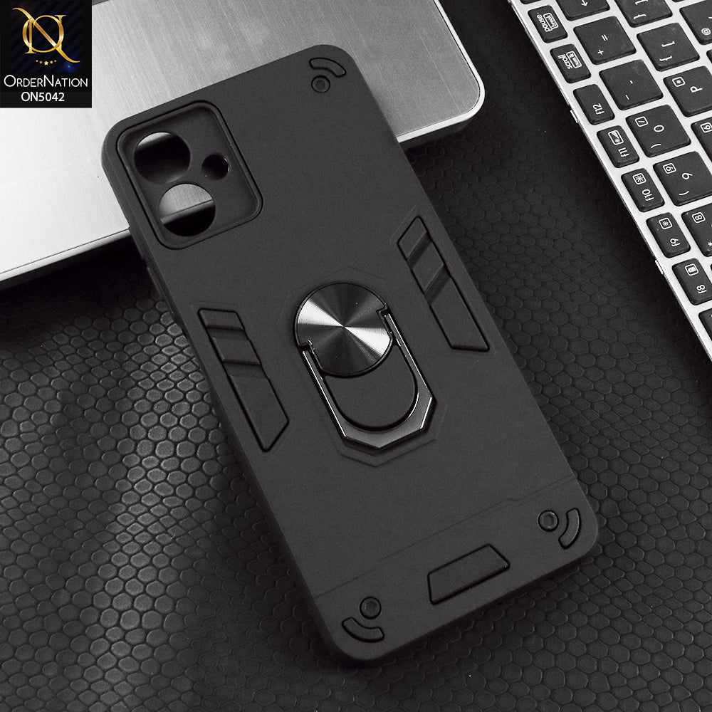 Samsung Galaxy A06 Cover - Black - New Dual PC + TPU Hybrid Style Protective Soft Border Case With Kickstand Holder