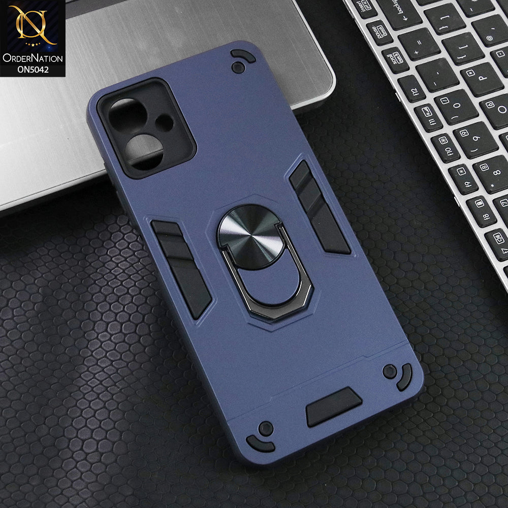Samsung Galaxy A06 Cover - Midnight Blue - New Dual PC + TPU Hybrid Style Protective Soft Border Case With Kickstand Holder