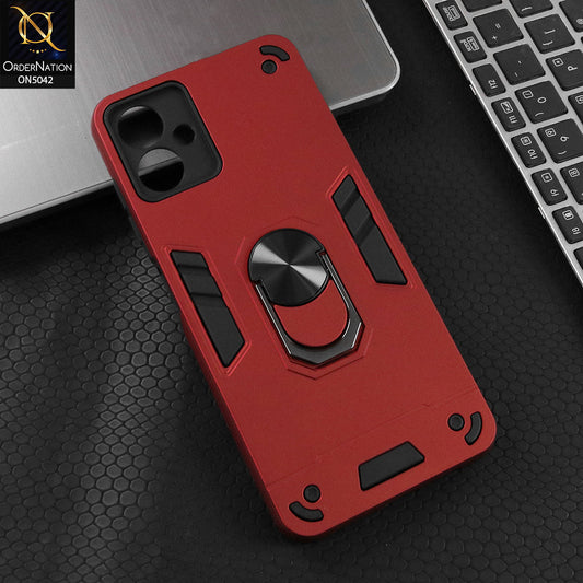 Samsung Galaxy A06 Cover - Red - New Dual PC + TPU Hybrid Style Protective Soft Border Case With Kickstand Holder