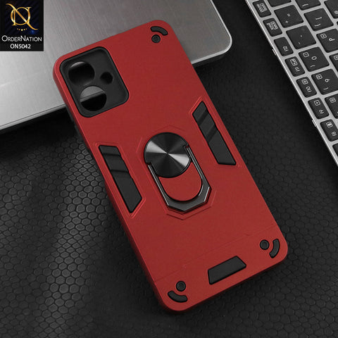Samsung Galaxy A06 Cover - Red - New Dual PC + TPU Hybrid Style Protective Soft Border Case With Kickstand Holder