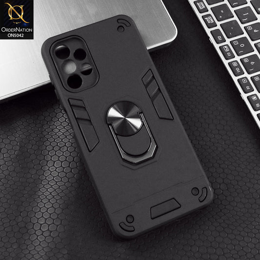 Samsung Galaxy A13 Cover - Black - New Dual PC + TPU Hybrid Style Protective Soft Border Case With Kickstand Holder