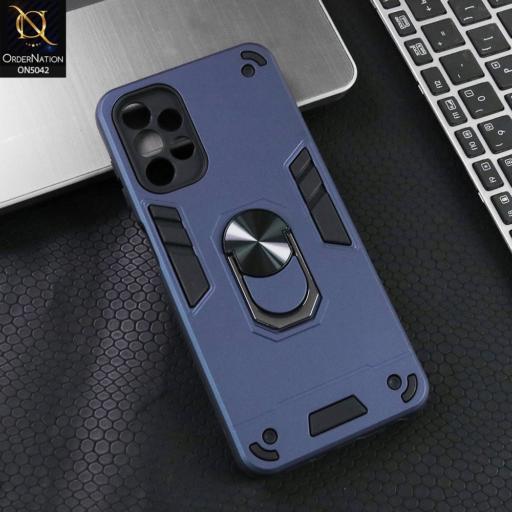Samsung Galaxy A13 Cover - Midnight Blue - New Dual PC + TPU Hybrid Style Protective Soft Border Case With Kickstand Holder