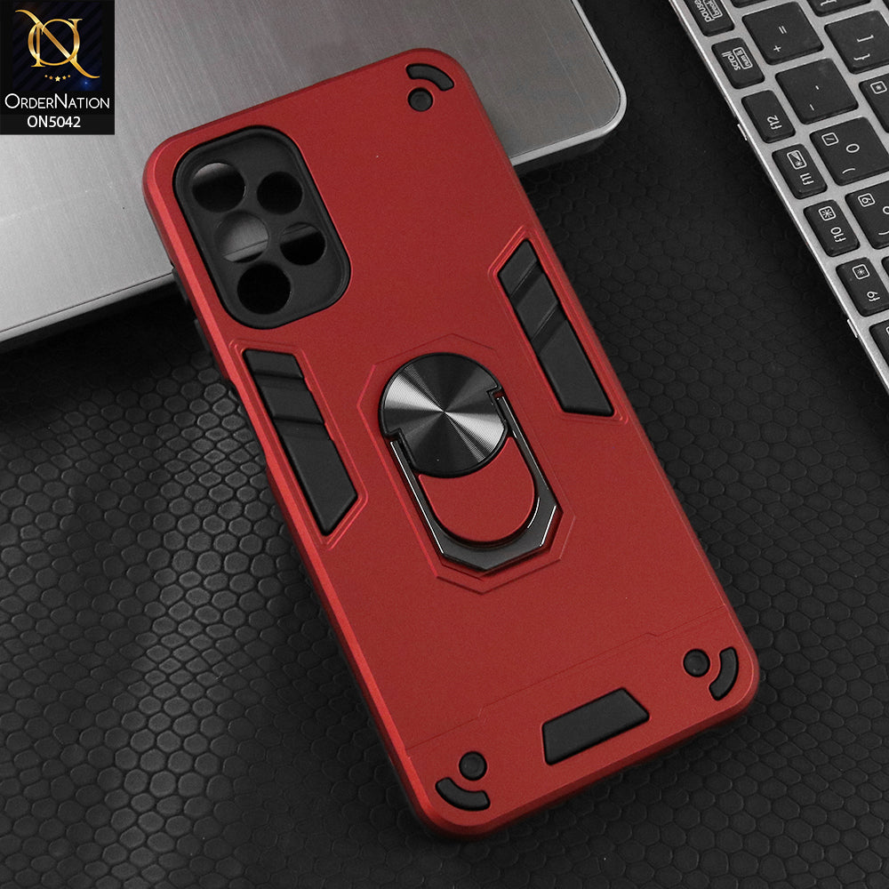 Samsung Galaxy A13 Cover - Red - New Dual PC + TPU Hybrid Style Protective Soft Border Case With Kickstand Holder