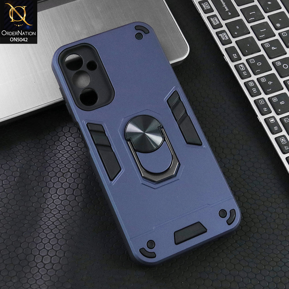 Samsung Galaxy A14 Cover - Midnight Blue - New Dual PC + TPU Hybrid Style Protective Soft Border Case With Kickstand Holder