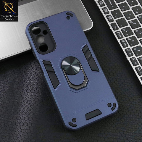Samsung Galaxy A14 Cover - Midnight Blue - New Dual PC + TPU Hybrid Style Protective Soft Border Case With Kickstand Holder
