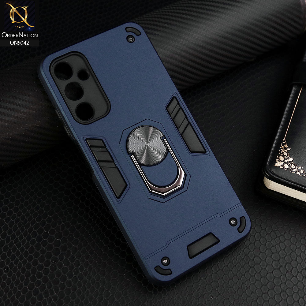 Samsung Galaxy A15 4G Cover - Midnight Blue - New Dual PC + TPU Hybrid Style Protective Soft Border Case With Kickstand Holder