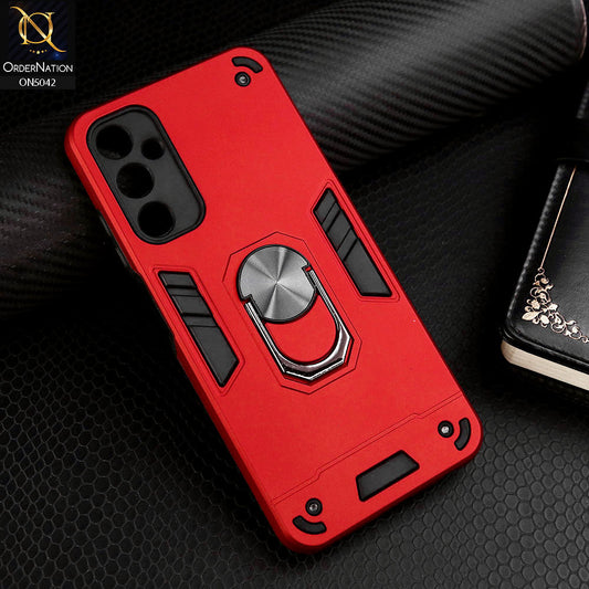 Samsung Galaxy A15 5G Cover - Red - New Dual PC + TPU Hybrid Style Protective Soft Border Case With Kickstand Holder