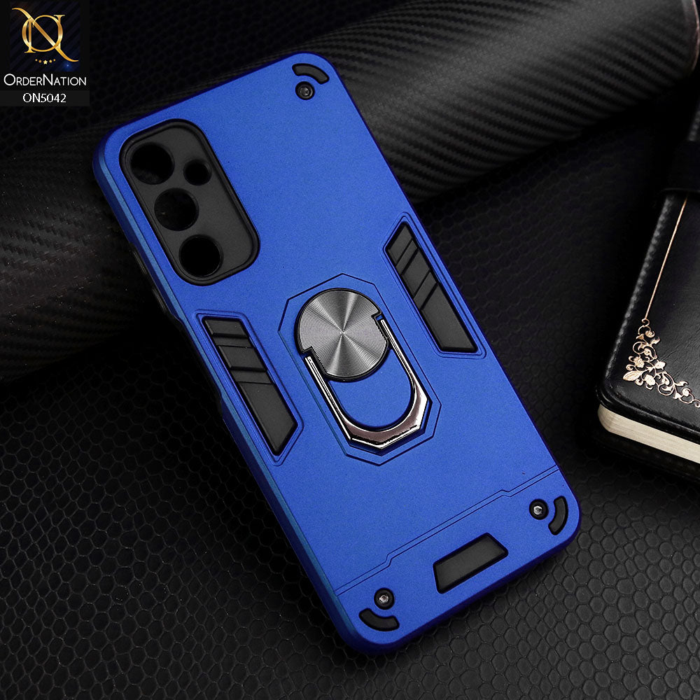 Samsung Galaxy A24 4G Cover - Blue - New Dual PC + TPU Hybrid Style Protective Soft Border Case With Kickstand Holder