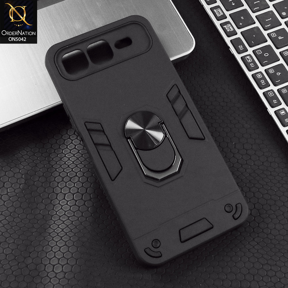 Infinix Smart 10 Plus Cover - Black - New Dual PC + TPU Hybrid Style Protective Soft Border Case With Kickstand Holder