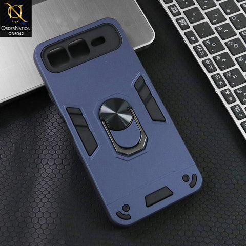 Infinix Smart 10 Plus Cover - Midnight Blue - New Dual PC + TPU Hybrid Style Protective Soft Border Case With Kickstand Holder