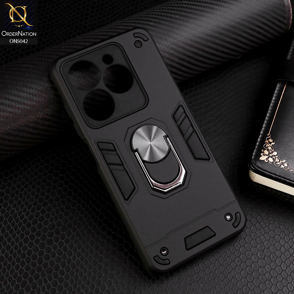 Tecno Pop 8 Cover - Black - New Dual PC + TPU Hybrid Style Protective Soft Border Case With Kickstand Holder