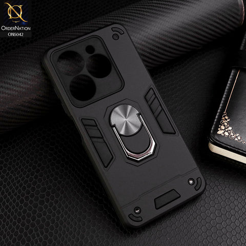 Tecno Pop 8 Cover - Black - New Dual PC + TPU Hybrid Style Protective Soft Border Case With Kickstand Holder
