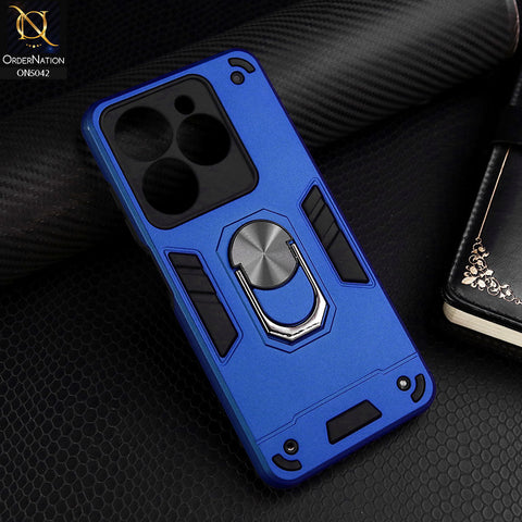 Tecno Pop 8 Cover - Blue - New Dual PC + TPU Hybrid Style Protective Soft Border Case With Kickstand Holder