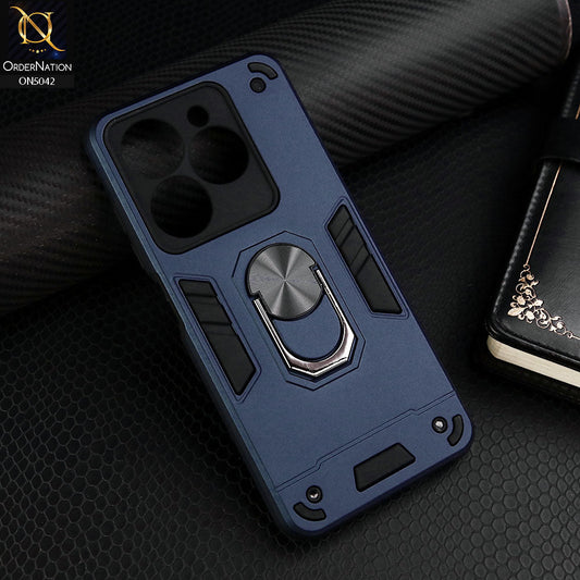 Infinix Smart 8 Plus Cover - Midnight Blue - New Dual PC + TPU Hybrid Style Protective Soft Border Case With Kickstand Holder