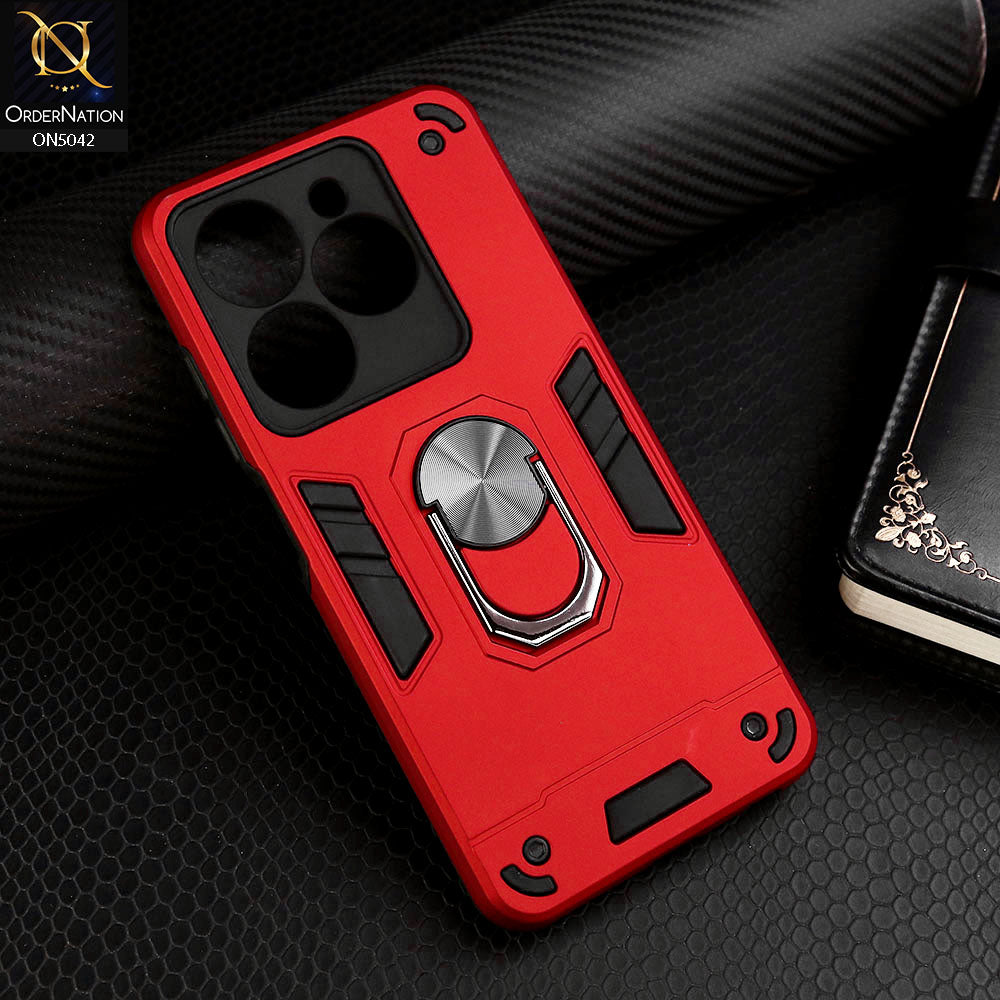 Tecno Pop 8 Cover - Red - New Dual PC + TPU Hybrid Style Protective Soft Border Case With Kickstand Holder