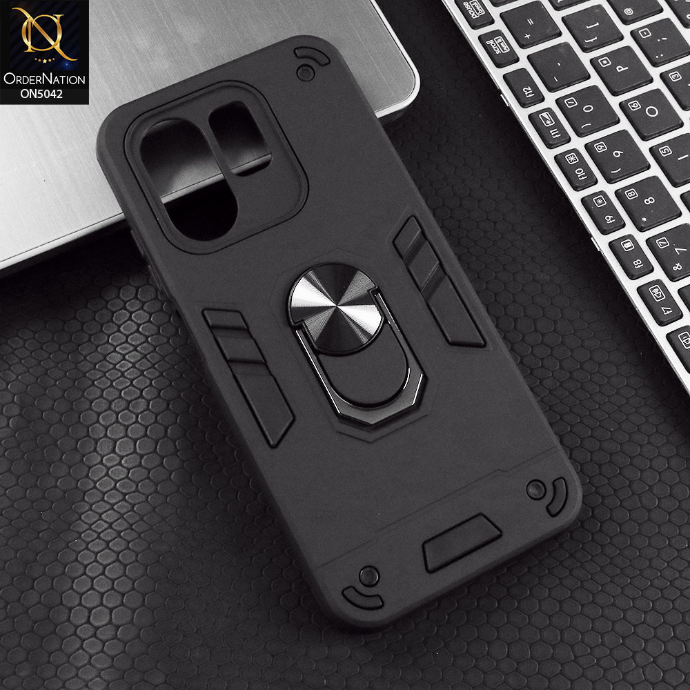 Infinix Smart 9 HD Cover - Black - New Dual PC + TPU Hybrid Style Protective Soft Border Case With Kickstand Holder