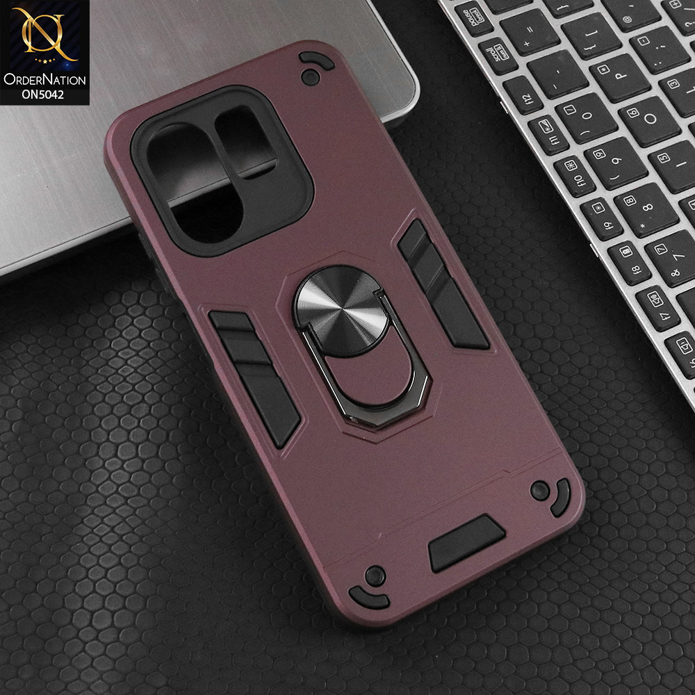 Infinix Smart 9 Cover - Burgundy - New Dual PC + TPU Hybrid Style Protective Soft Border Case With Kickstand Holder
