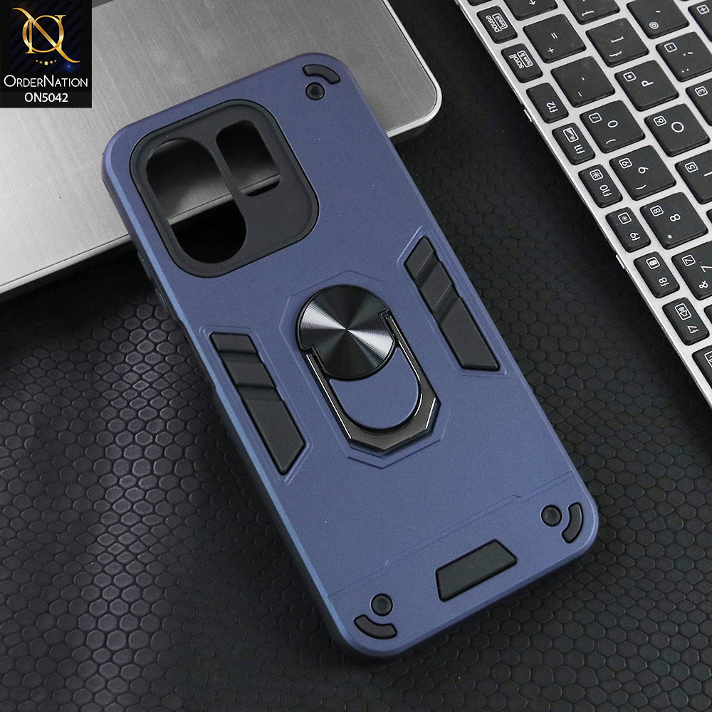 Infinix Smart 9 HD Cover - Midnight Blue - New Dual PC + TPU Hybrid Style Protective Soft Border Case With Kickstand Holder