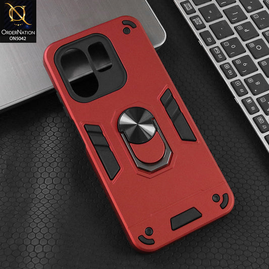 Infinix Hot 50i Cover - Red - New Dual PC + TPU Hybrid Style Protective Soft Border Case With Kickstand Holder