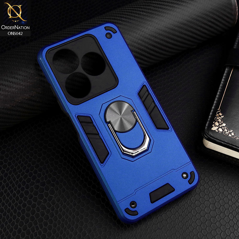 Tecno Spark 10 Cover - Blue - New Dual PC + TPU Hybrid Style Protective Soft Border Case With Kickstand Holder