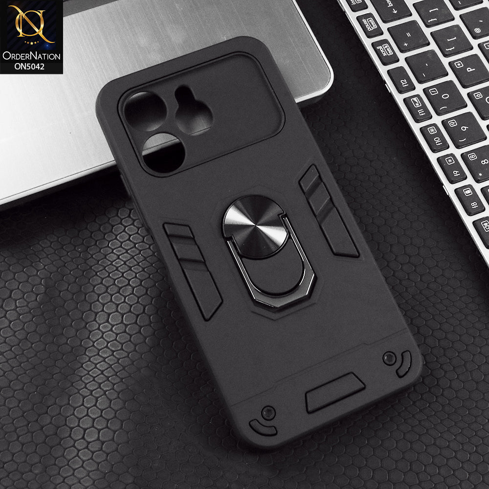Tecno Spark 40 Cover - Black - New Dual PC + TPU Hybrid Style Protective Soft Border Case With Kickstand Holder
