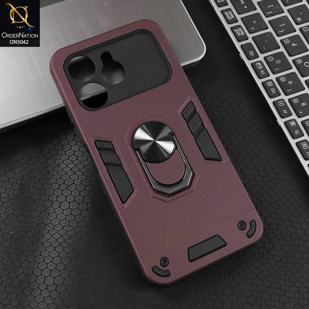 Tecno Spark 40 Cover - Burgundy - New Dual PC + TPU Hybrid Style Protective Soft Border Case With Kickstand Holder