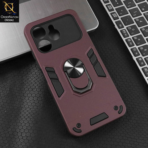 Tecno Spark 40 Cover - Burgundy - New Dual PC + TPU Hybrid Style Protective Soft Border Case With Kickstand Holder
