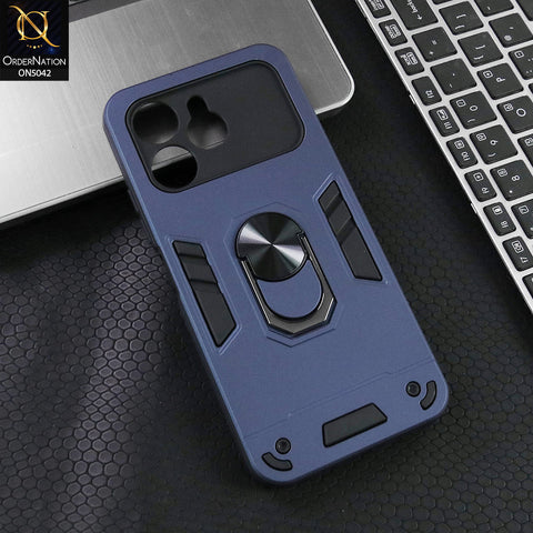 Tecno Spark 40 Cover - Midnight Blue - New Dual PC + TPU Hybrid Style Protective Soft Border Case With Kickstand Holder