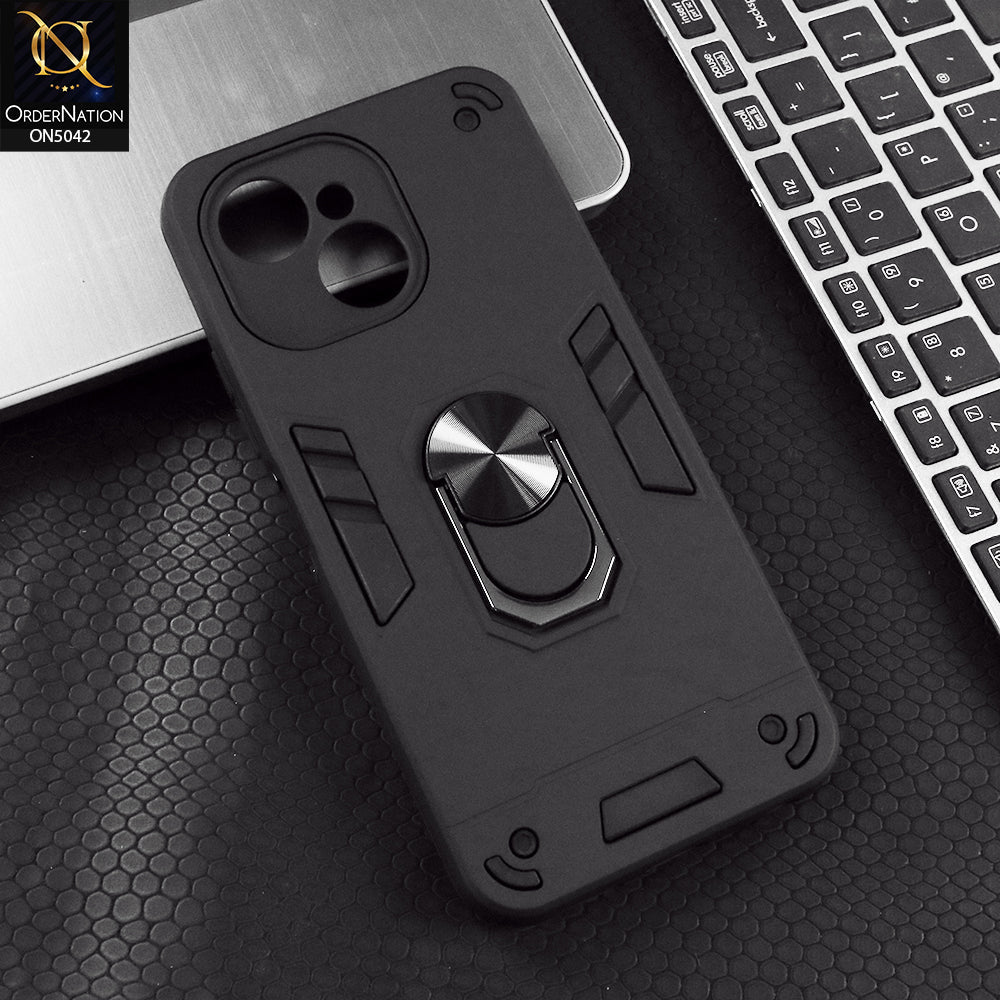 Tecno Spark 40C Cover - Black - New Dual PC + TPU Hybrid Style Protective Soft Border Case With Kickstand Holder