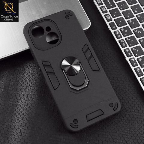 Tecno Spark 40C Cover - Black - New Dual PC + TPU Hybrid Style Protective Soft Border Case With Kickstand Holder