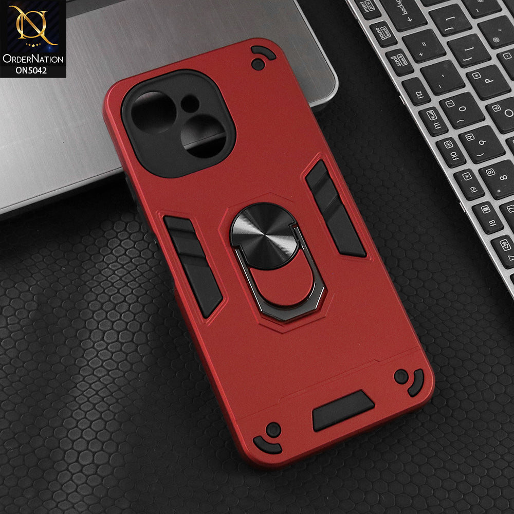 Tecno Spark 40C Cover - Red - New Dual PC + TPU Hybrid Style Protective Soft Border Case With Kickstand Holder