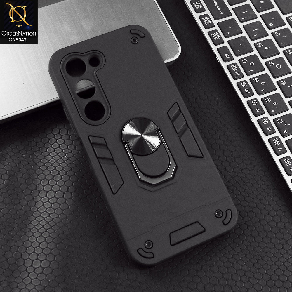Tecno Spark 40 Pro Cover - Black - New Dual PC + TPU Hybrid Style Protective Soft Border Case With Kickstand Holder