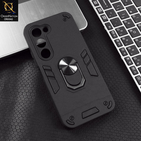 Tecno Spark 40 Pro Cover - Black - New Dual PC + TPU Hybrid Style Protective Soft Border Case With Kickstand Holder