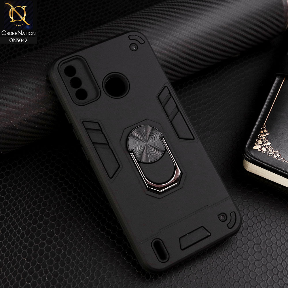 Tecno Spark 6 Go Cover - Black - New Dual PC + TPU Hybrid Style Protective Soft Border Case With Kickstand Holder