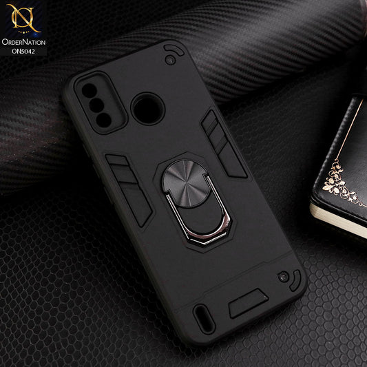 Tecno Spark 6 Go Cover - Black - New Dual PC + TPU Hybrid Style Protective Soft Border Case With Kickstand Holder