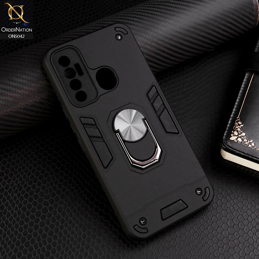 Tecno Spark 7 Pro Cover - Black - New Dual PC + TPU Hybrid Style Protective Soft Border Case With Kickstand Holder