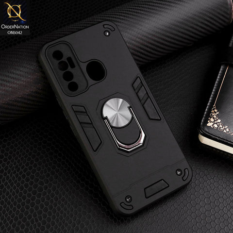 Tecno Spark 7 Pro Cover - Black - New Dual PC + TPU Hybrid Style Protective Soft Border Case With Kickstand Holder