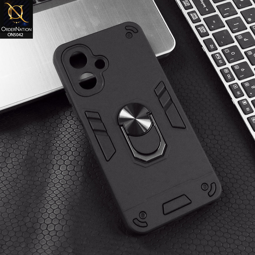 Tecno Pop 10 Cover - Black - New Dual PC + TPU Hybrid Style Protective Soft Border Case With Kickstand Holder