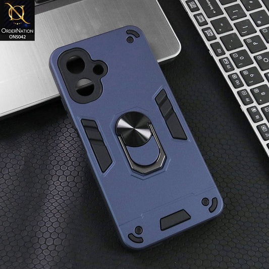 Tecno Pop 10 Cover - Midnight Blue - New Dual PC + TPU Hybrid Style Protective Soft Border Case With Kickstand Holder