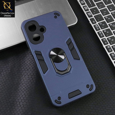Tecno Pop 10 Cover - Midnight Blue - New Dual PC + TPU Hybrid Style Protective Soft Border Case With Kickstand Holder