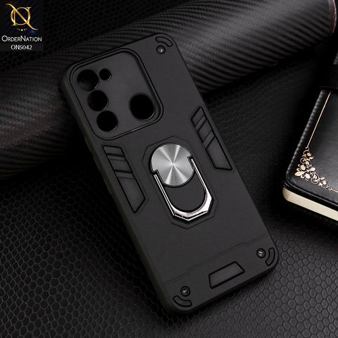 Tecno Spark Go 2022 Cover - Black - New Dual PC + TPU Hybrid Style Protective Soft Border Case With Kickstand Holder