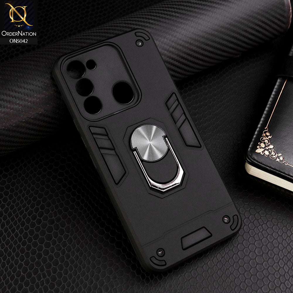 Tecno Spark 8C Cover - Black - New Dual PC + TPU Hybrid Style Protective Soft Border Case With Kickstand Holder